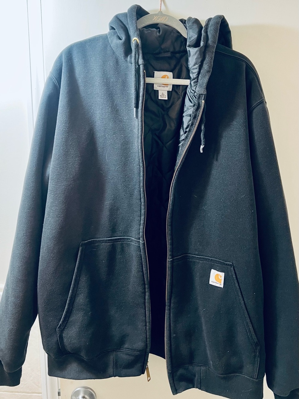 Carhartt Black Quilted-Lined Zip-Up Hoodie Jacket